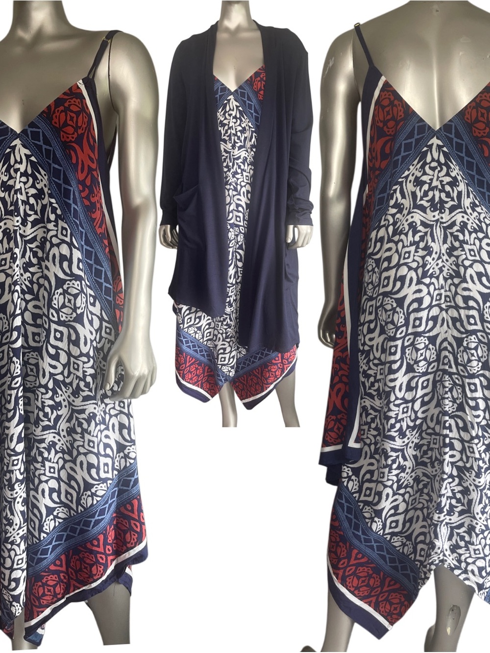 TOMMY BAHAMA Ikat Diamond Scarf Dress Red White Blue